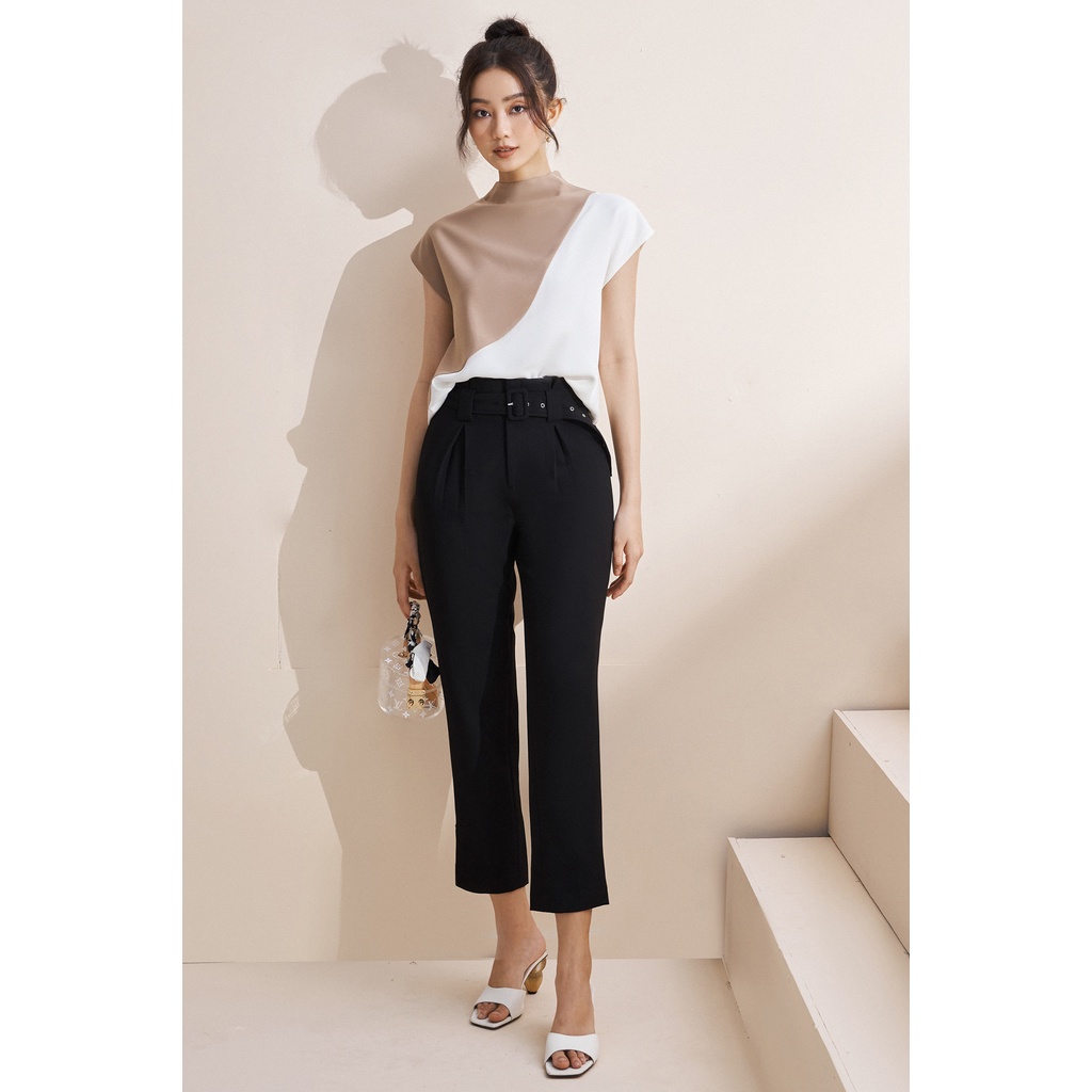 EVERLUXE - Áo tay liền cổ lọ phối màu