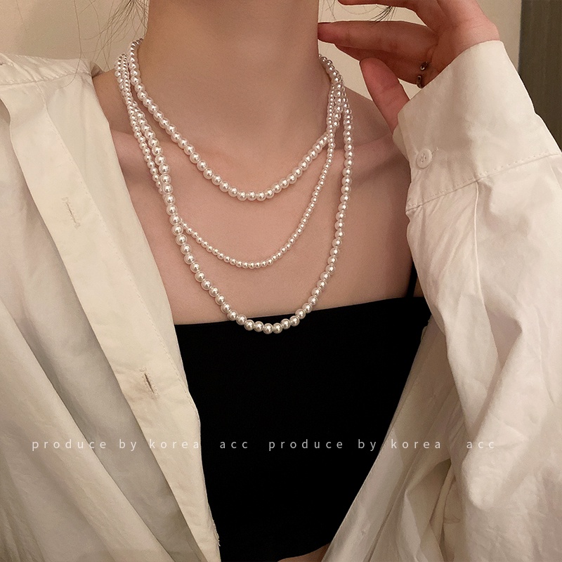 DREJEW Dây Chuyền Ba Lớp Đính Ngọc Trai Thời Trang Dành Cho Nữ