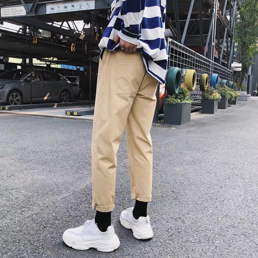 Quần kaki pants dài trơn đen kem unisex nam nữ vải cao cấp mềm | HD2000shop