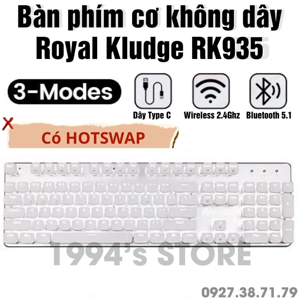 RK935 Version 4 HOTSWAP - Bàn phím cơ không dây Dragon Shield - Bluetooth 5.1 - Wireless 2.4G - Cáp Type C - Kháng nước