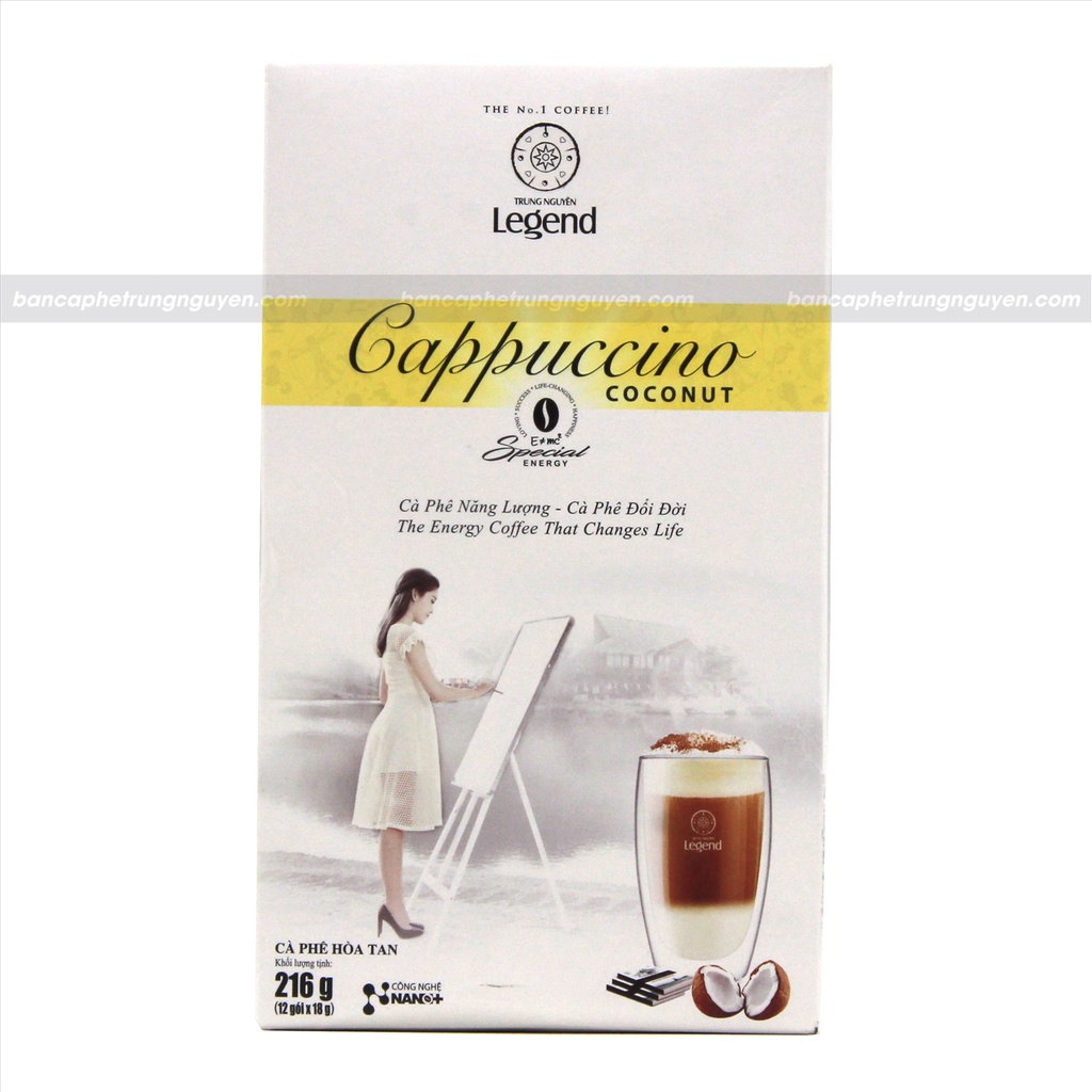 CÀ PHÊ TRUNG NGUYÊN HÒA TAN CAPUCHINO MOCHA - HAZELNUT - COCONUT - CAFE G7 HÒA TAN HỘP 12gói x 18gr CAPUCHINO