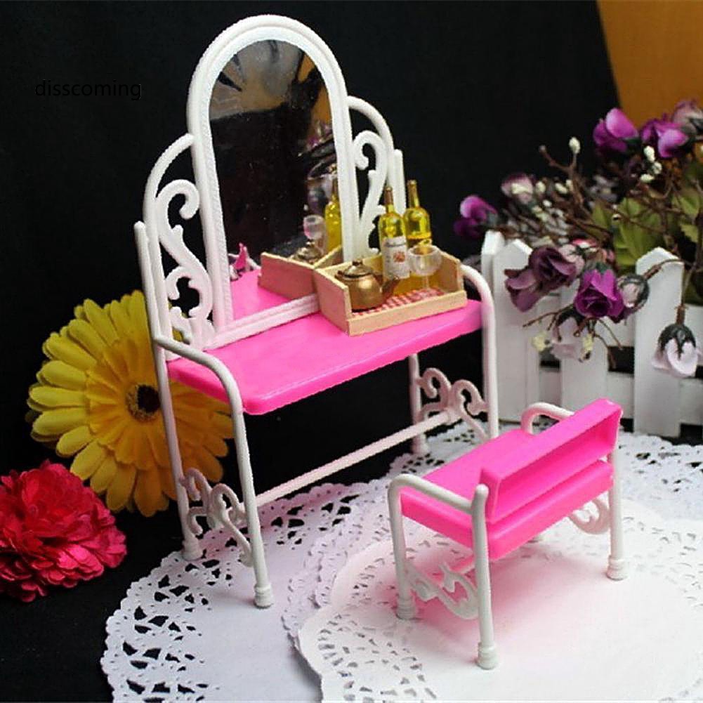 Dressing Table Chair Furniture Accessories Set for BJD Dolls Kids Toy House