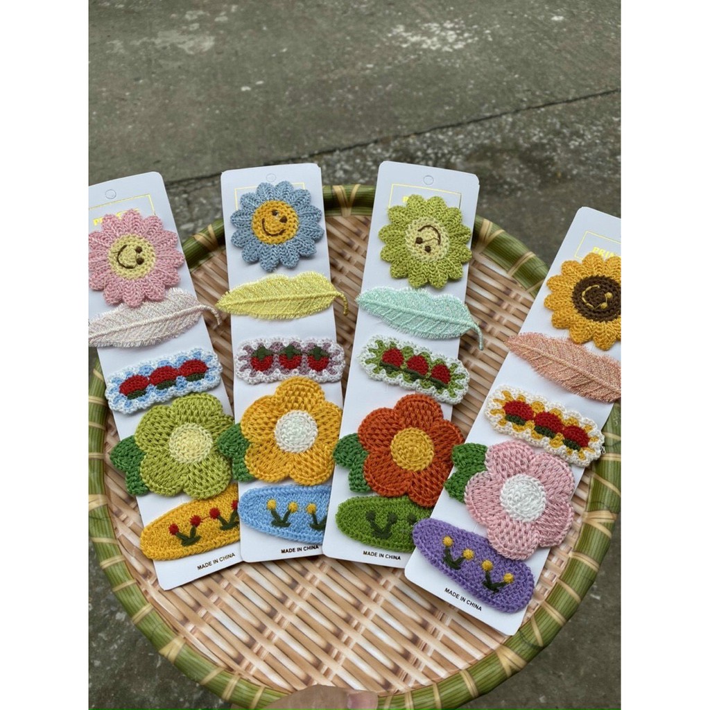 [ Ảnh Thật] Set Kẹp Tóc Mái Đan Len Cực Xinh