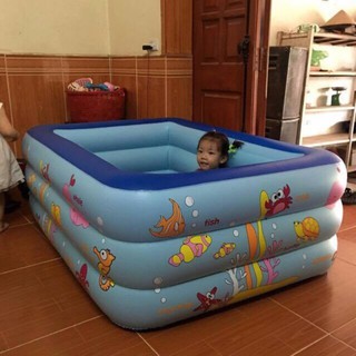 Bể bơi phao cho bé – 3 tầng - 2m1 - có đáy chống trượt 5.0 - kèm bơm điện và phao cổ - miếng vá