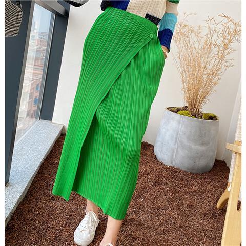 Sanzhai pleated skirt medium length basic fashion slim high waist solid color commuter pleated skirt for a lifetime