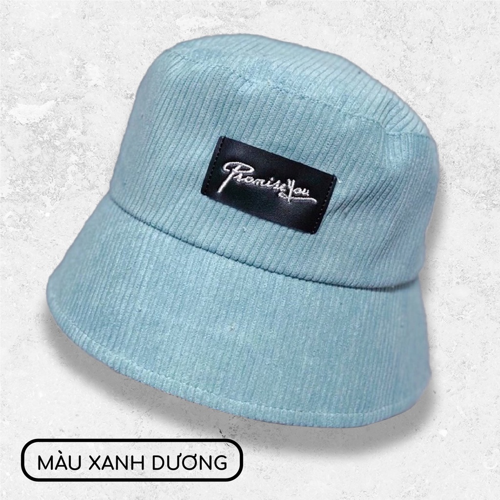 Mũ bucket vành cụp nón tai bèo thêu chữ PromissYou, Memorie chất nhung tăm cao cấp form unisex phù hợp cả nam và nữ N37