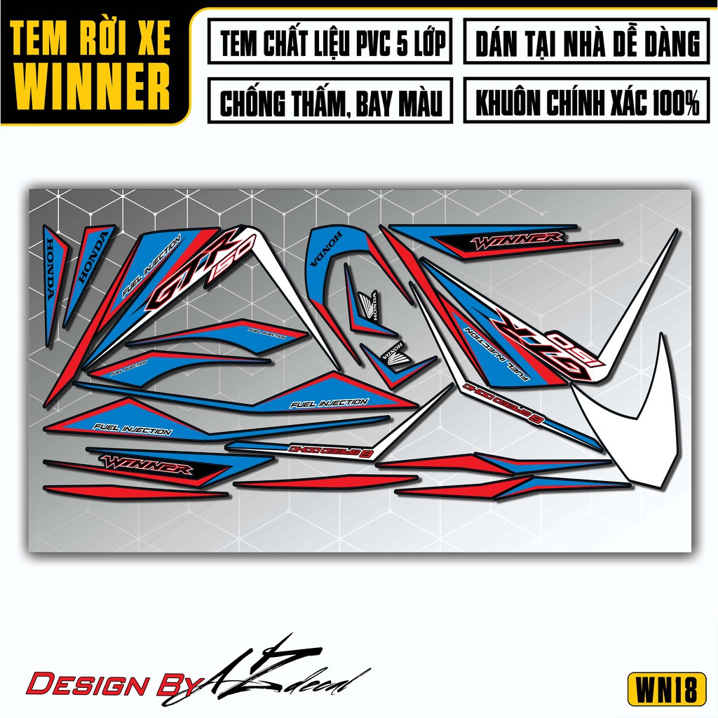 Tem Rời Xe Winner 150 Mẫu GTR | 2WN18 | Decal Chế Chất Liệu PVC Chống Nước, Chống Bay Màu