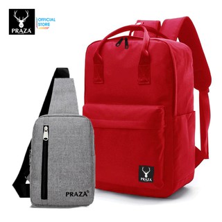 Combo Balo Campus BL151 (Đỏ) & Túi Đeo Ipad DC095 (Xám) PRAZA