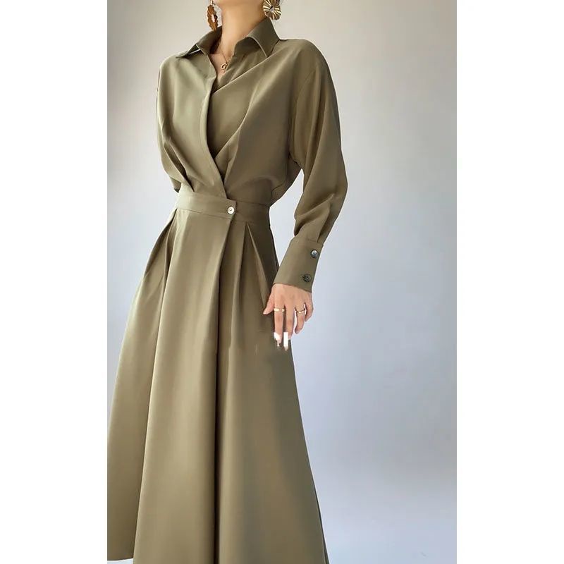 Đầm Sơ Mi Chiết Eo Phong Cách Hàn Quốc Thời Trang Mùa Thu Dành Cho Nữ