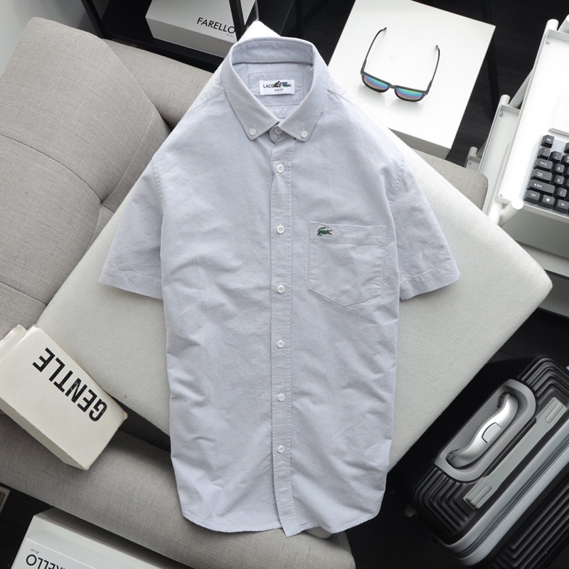 Áo sơ mi trơn ngắn tay nam công sở vải oxford 100% cotton LCST0001