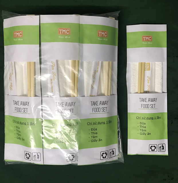SET 10 bộ Đũa - Thìa - Tăm - Giấy ăn dùng 1 lần. COMBO 4 trong 1, dễ dùng, dễ mang đi