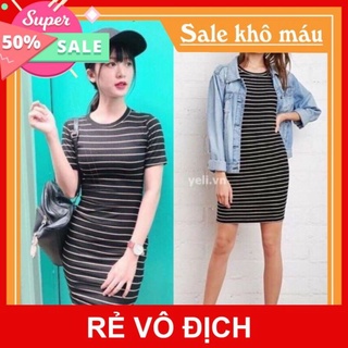 Đầm body sọc kẻ hàng y mẫu mặc