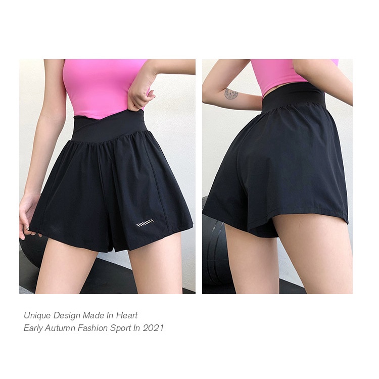 Quần short thể thao ANRAN lưng cao giả hai lớp thời trang năng động cho nữ
