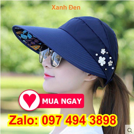 Nón xanh đen nón che nắng đẹp thời trang đi chơi, chụp hình và đội kèm mũ bảo hiểm nón che nắng, nón chống nắng cực mát