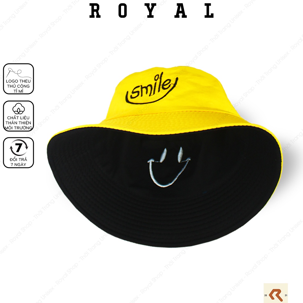 Mũ Bucket Nón Bucket Tai Bèo Nam Nữ 2 Mặt Smile Vải Kaki Unisex - Royal Caps