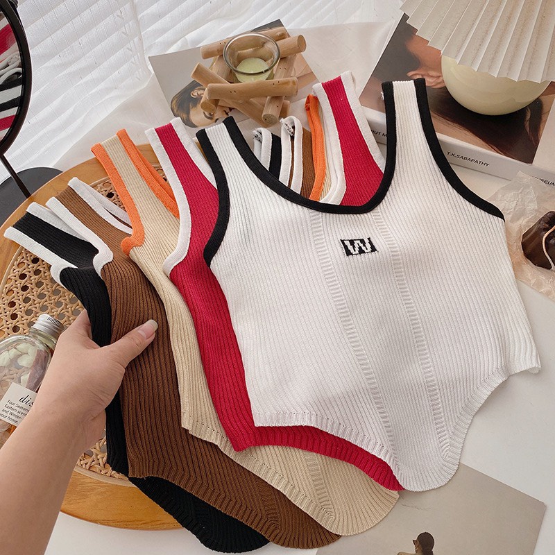 Áo Ba Lỗ Nữ Hoạ Tiết W Croptop Dệt Kim Mix Màu Siêu Sang Chảnh