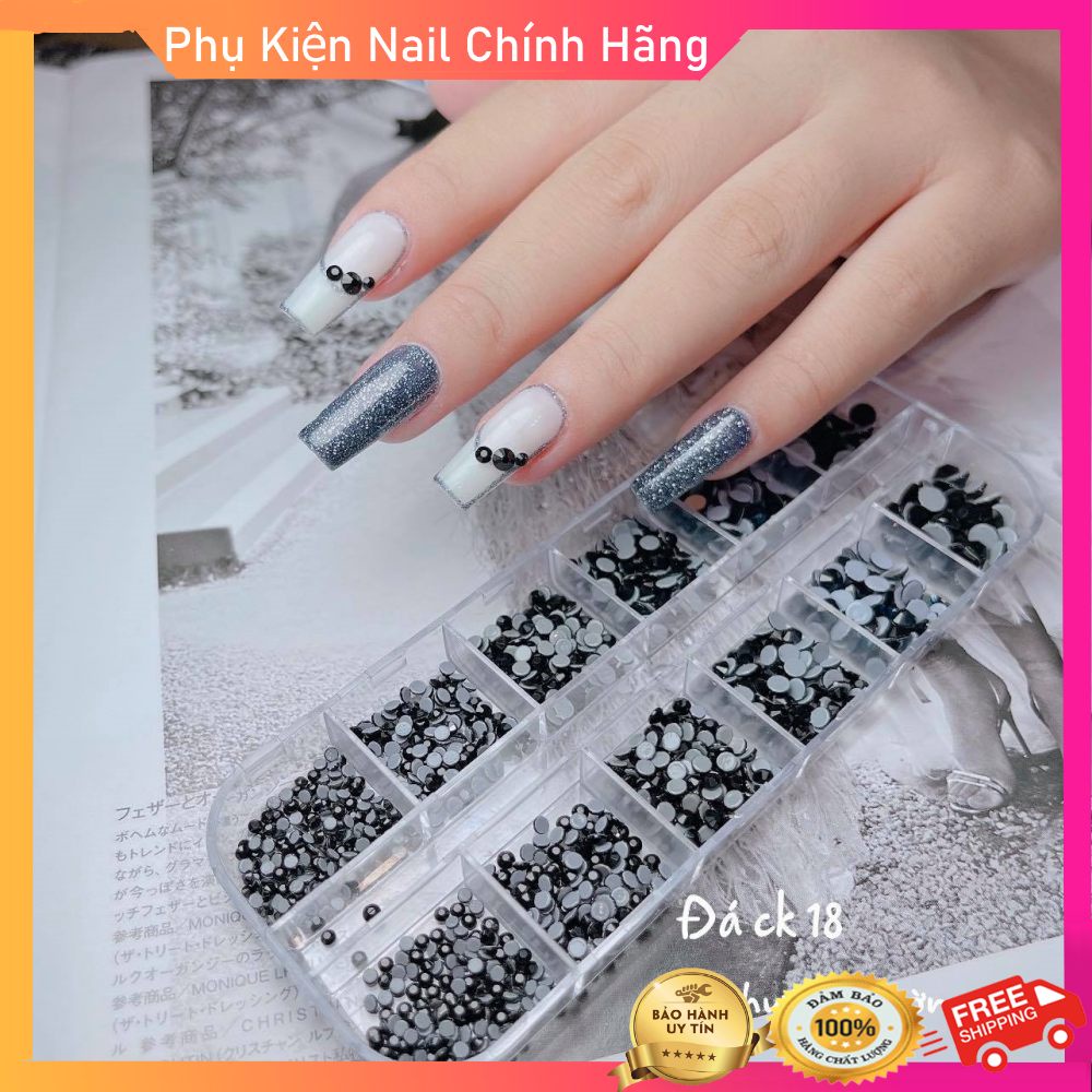 [Mã 18] Đá chân keo  mix màu đen, đá trang trí móng tay nail cao cấp(hộp 500 viên)