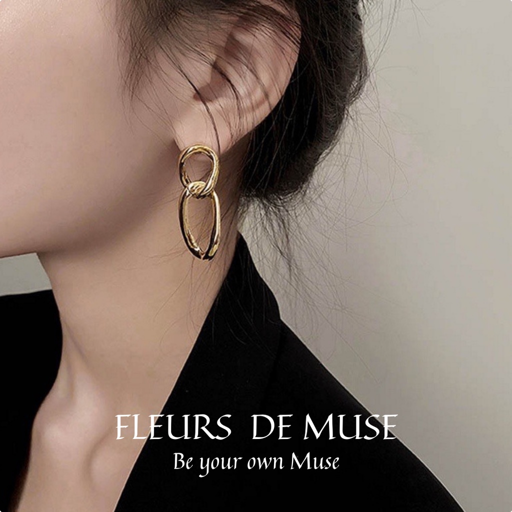 Khuyên tai Retro mạ vàng phóng khoáng Fleurs de Muse R01