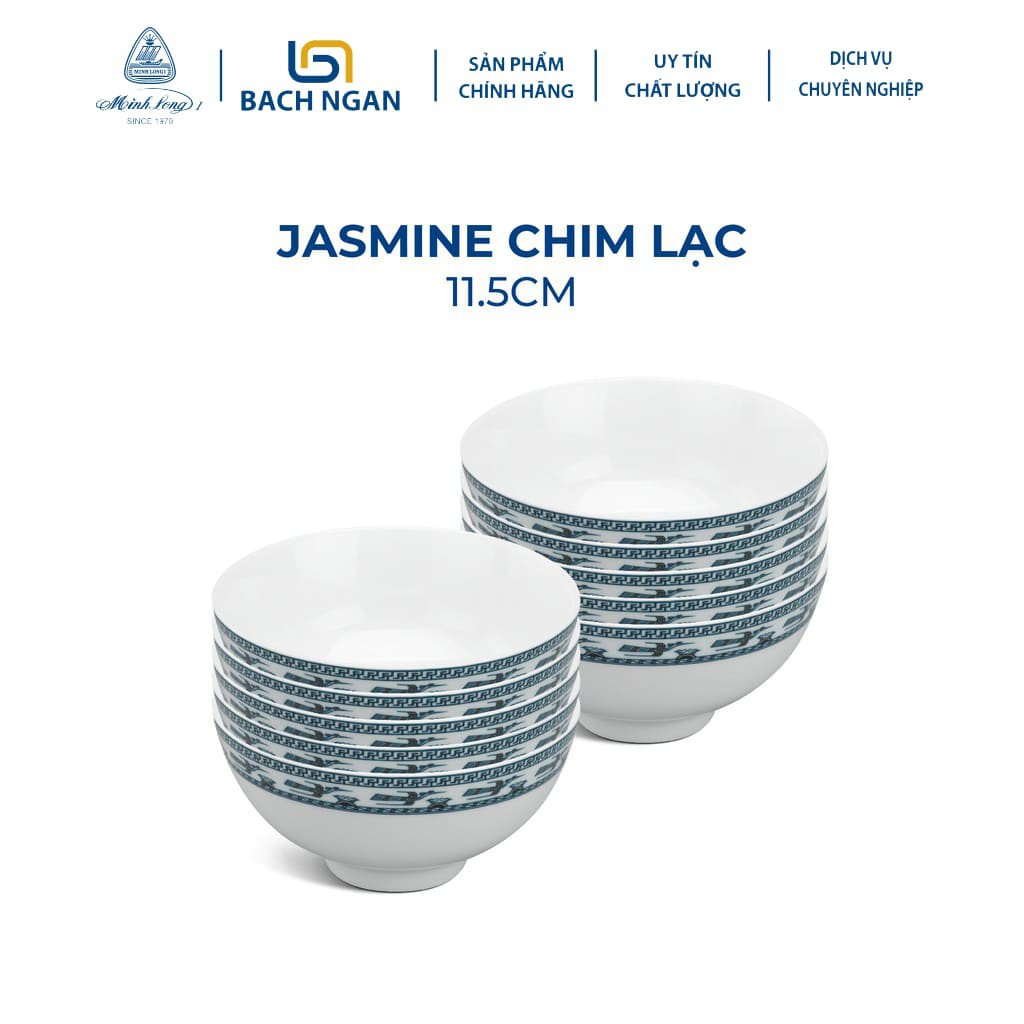 Bộ 10 Chén Ăn Cơm Minh Long 11.5cm - Jasmine Chim Lạc sứ cao cấp, đẹp, họa tiết cổ điển dùng gia đình, tặng quà