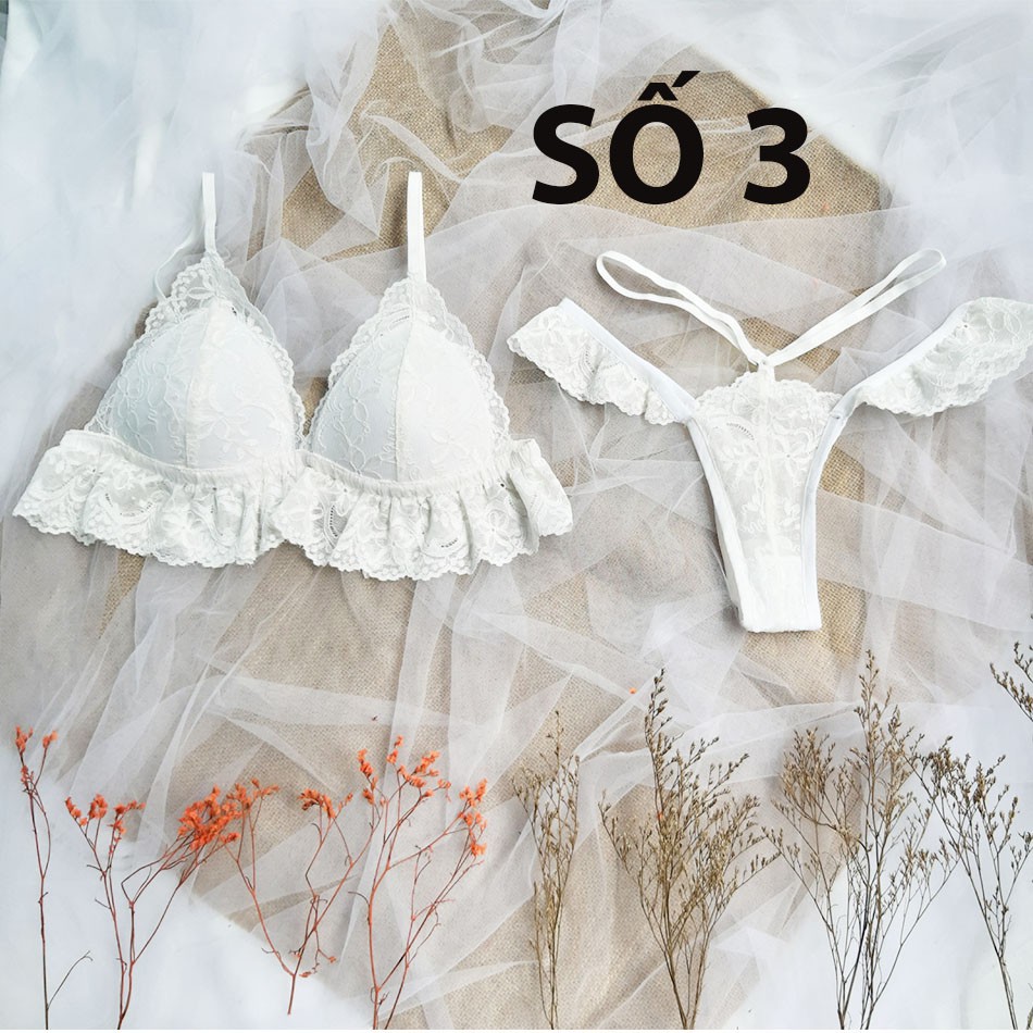 Bộ đồ lót ren không gọng có mút nữ bralette trắng siêu xinh
