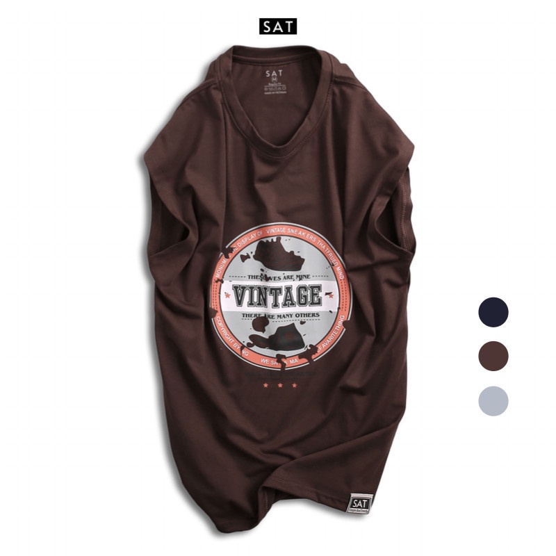 Áo thun ba lỗ tanktop nam VINTAGE-02, vải cotton mềm mịn, dày dặn, trẻ trung chuẩn form SAT