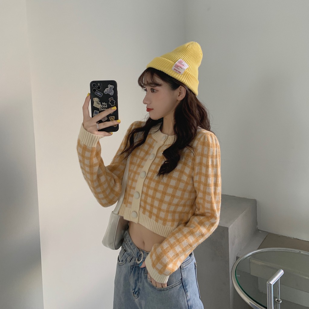 Cocory vn phụ nữ kẻ sọc cổ tròn áo len dệt kim cardigan phong cách hàn quốc thời trang ngắn kẻ sọc dài-áo khoác tay