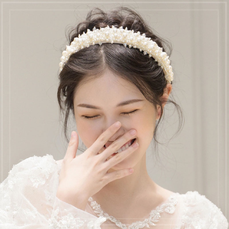 Băng Đô Cài Tóc Đính Hạt Ngọc Trai Thanh Lịch Cho Cô Dâu