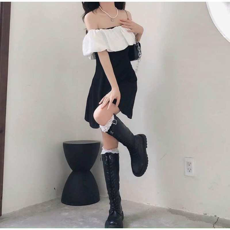 đầm đen cúp bèo ren trắng [ có sẵn ] | BigBuy360 - bigbuy360.vn