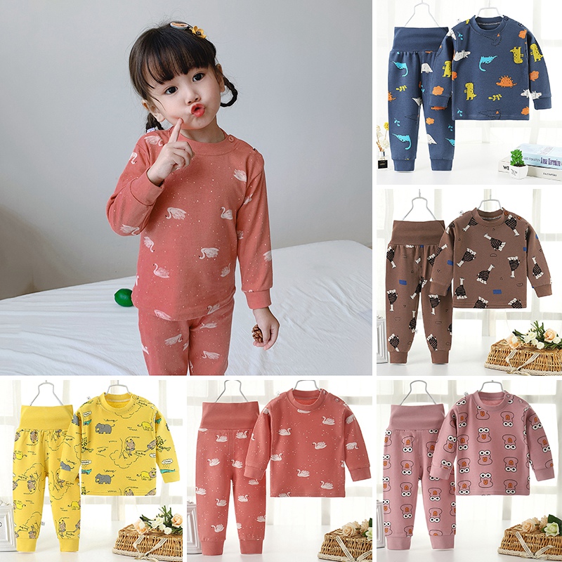 Bộ Đồ Ngủ Cotton Dài Tay Lưng Cao + Quần Dài Cho Bé