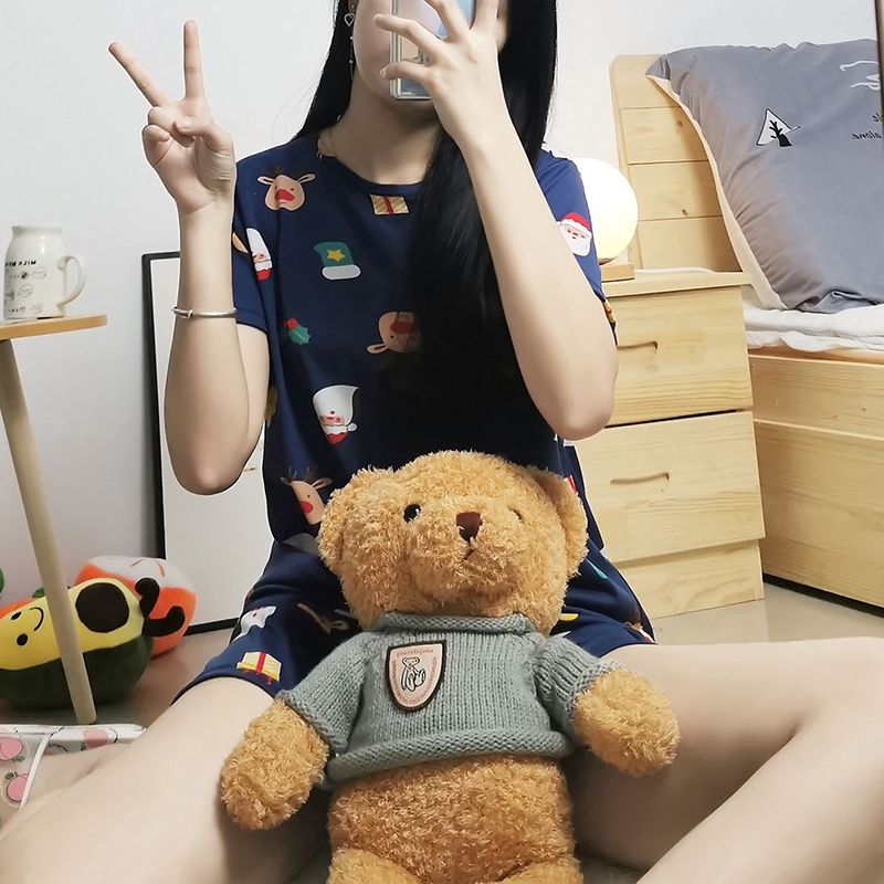 xiaohan korea short sleeve sleepwear sleeping wear female loose cute round neck summer nightwear set women pajama | BigBuy360 - bigbuy360.vn