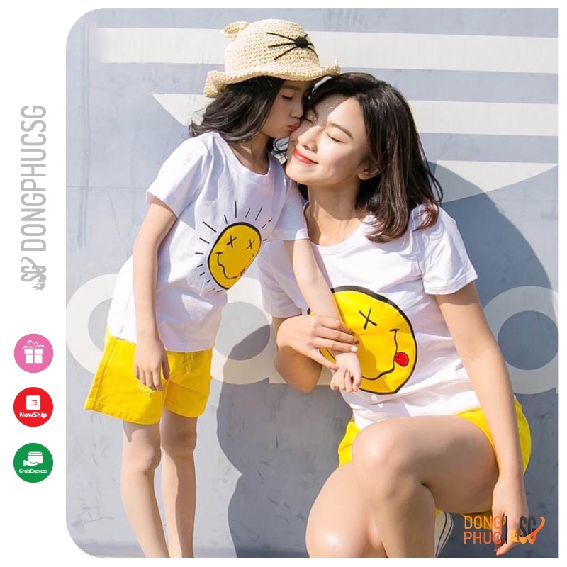 Áo đôi mẹ và bé Đồng phục gia đình 3/4/5 người giá rẻ Thun cotton dày dặn Màu trắng GD413T