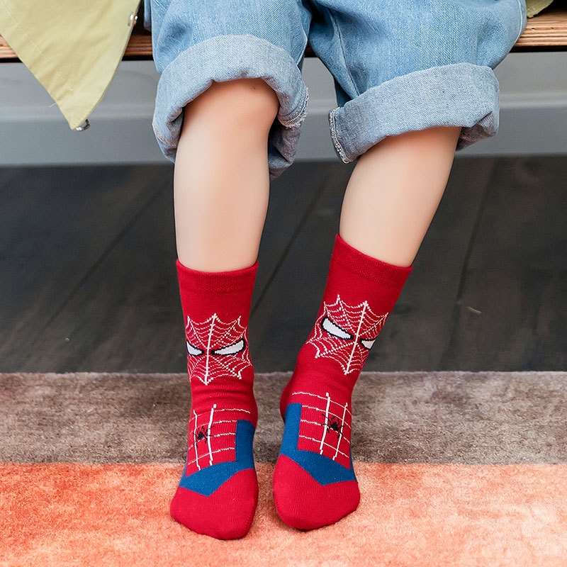 SUGE Set 5 Đôi Vớ cotton Nguyên Chất Họa Tiết Hoạt Hình Spiderman Superman Captain America Batman Series Cho Bé Trai Và Bé Gái