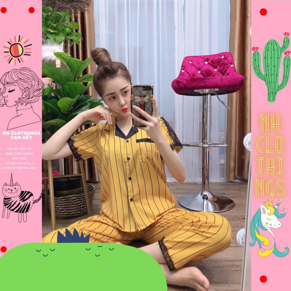 Đồ Bộ Pijama, Đồ Ngủ Nữ, Bộ Ngủ Lụa Nữ Tay Ngắn Quần Dài Lụa Hàn Cao Cấp Phối Ren Tay Áo NH CLOTHINGS