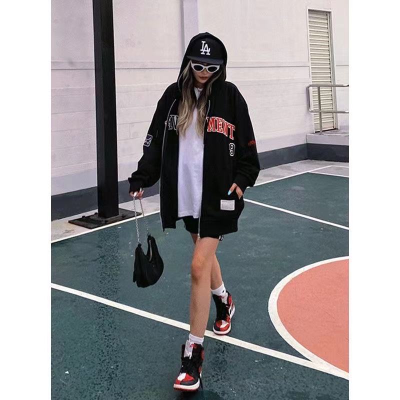 Áo khoác mũ trùm dài tay in họa tiết phong cách mùa thu cho phái nữ | BigBuy360 - bigbuy360.vn