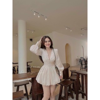 ĐẦM NÚT BỌC CỔ V (KÈM VIDEO HÌNH THẬT)