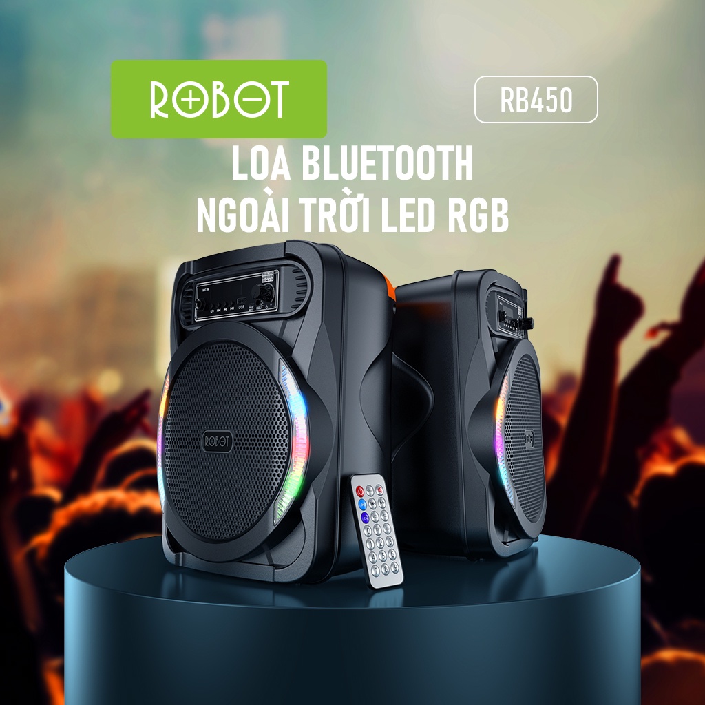 Loa Bluetooth Ngoài Trời ROBOT RB450 Hiệu Ứng Đèn LED Kèm Micro Karaoke Công suất 10W Hỗ Trợ Thẻ Nhớ SD USB Cổng AUX FM