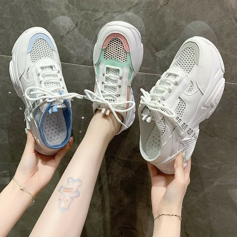 Giày thể thao nữ độn đế, thoáng khí hở gót dạng sục