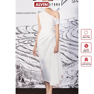 Đầm xoè kiểu lệch vai nhún eo sang trọng dự tiệc alvin store 2556
