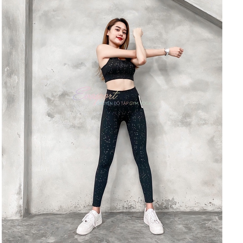 Set bộ đồ tập gym nữ dệt kim NAQI, tập yoga aerobic, chạy bộ, thể thao gồm áo bra quần dài chun mông Evasport