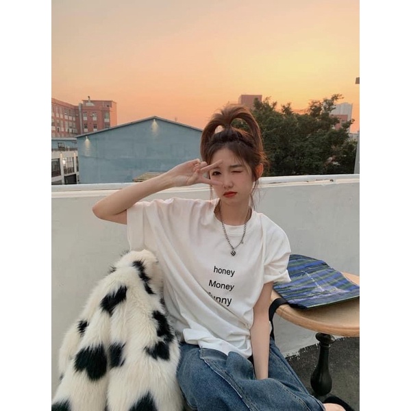 [Rẻ vô địch] Áo thun cotton tay lỡ dáng rộng unisex -Honey money