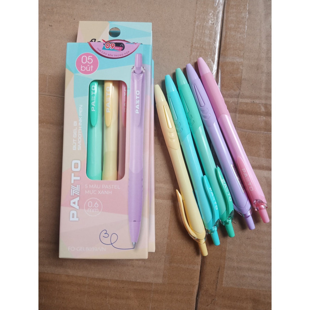 Hộp 5 cây bút bi mực xanh 5 màu cán pastel FO-GELB039 ngòi 0.6