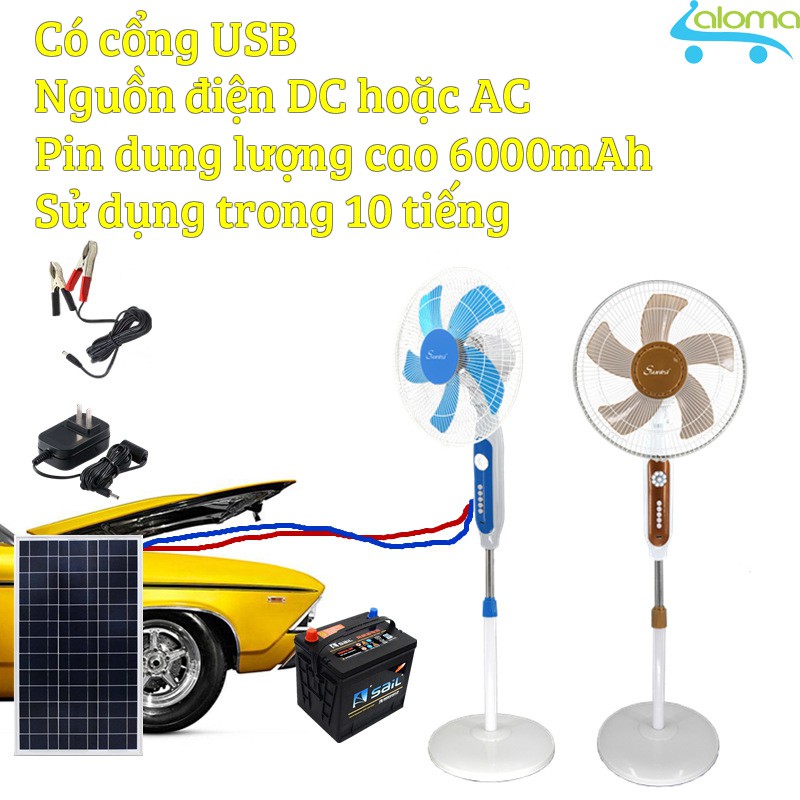 Quạt tích điện năng lượng mặt trời Sunisi DC51 nguồn điện gia đình hoặc điện mặt trời -Siêu tiết kiệm điện