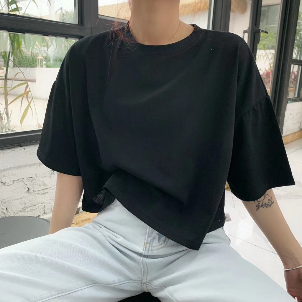 Áo croptop trơn Minion Clothing form rộng, phong cách Ulzzang Streetwear A2707