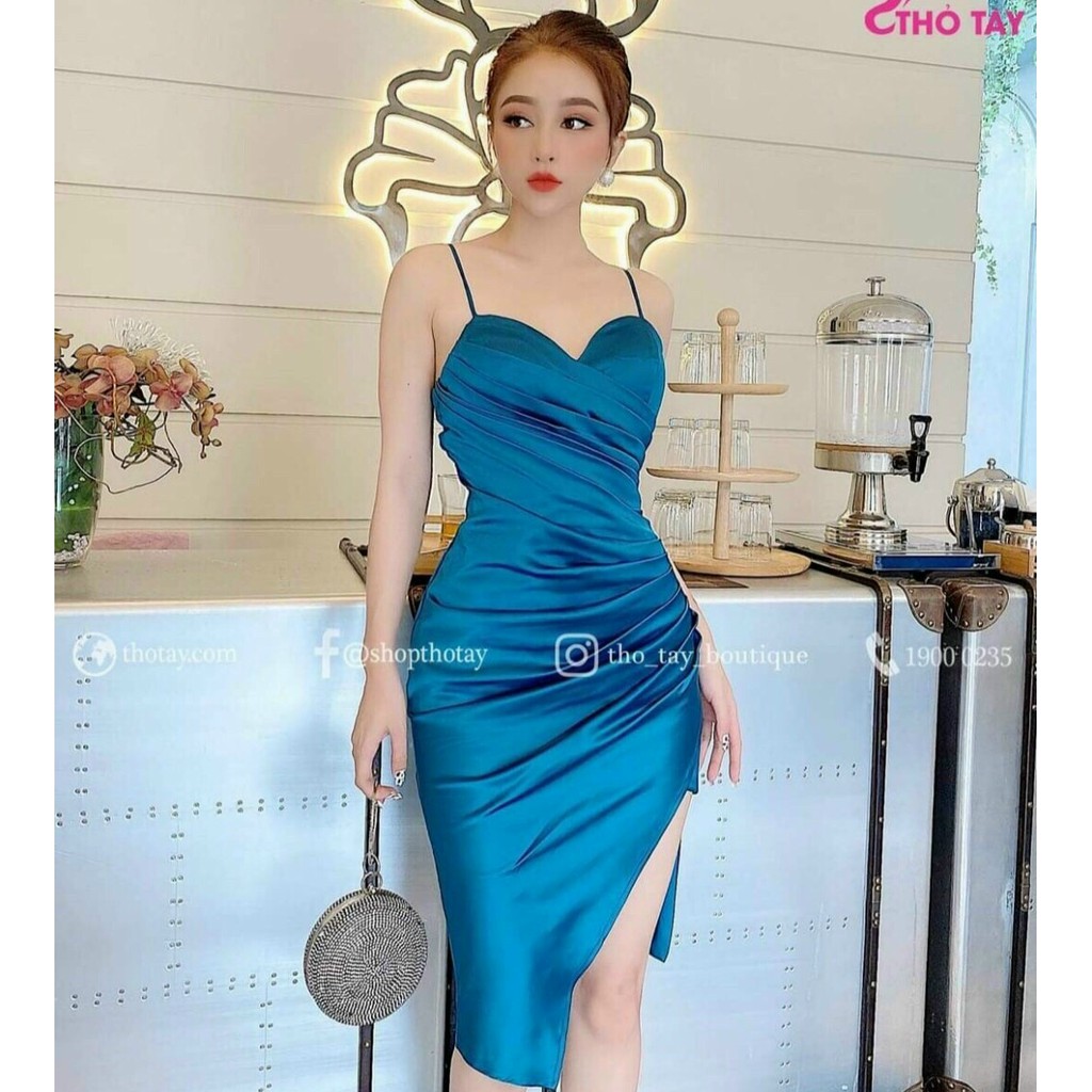 Đầm Dự Tiệc 2 Dây Xếp Ly eo Chất Liệu Lụa Satin Sang Chảnh, Nhẹ Nhàng Tôn Dáng (4 màu xanh,đen,hồng.trắng) Kèm Mút | BigBuy360 - bigbuy360.vn