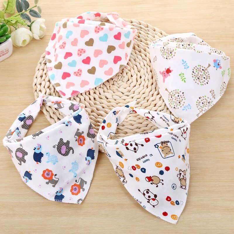Yếm cotton cho bé ăn dặm , khăn yếm tam giác cúc bấm