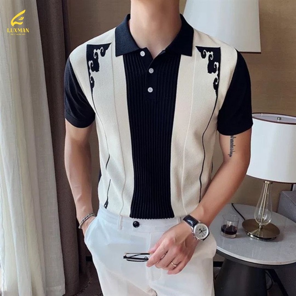 Áo polo nam ngắn tay phong cách Hàn chất liệu dệt kim hàn cao cấp thương hiệu Luxman