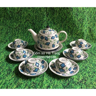 Bộ ấm chén cỏ bốn lá may mắn sản phẩm gốm sứ Bát Tràng cao cấp