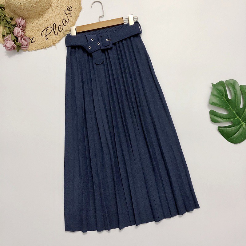 Chân Váy midi Lưng Cao Xếp Ly Màu Hồng plus size Phong Cách Hàn Quốc Thời Trang Cho Nữ