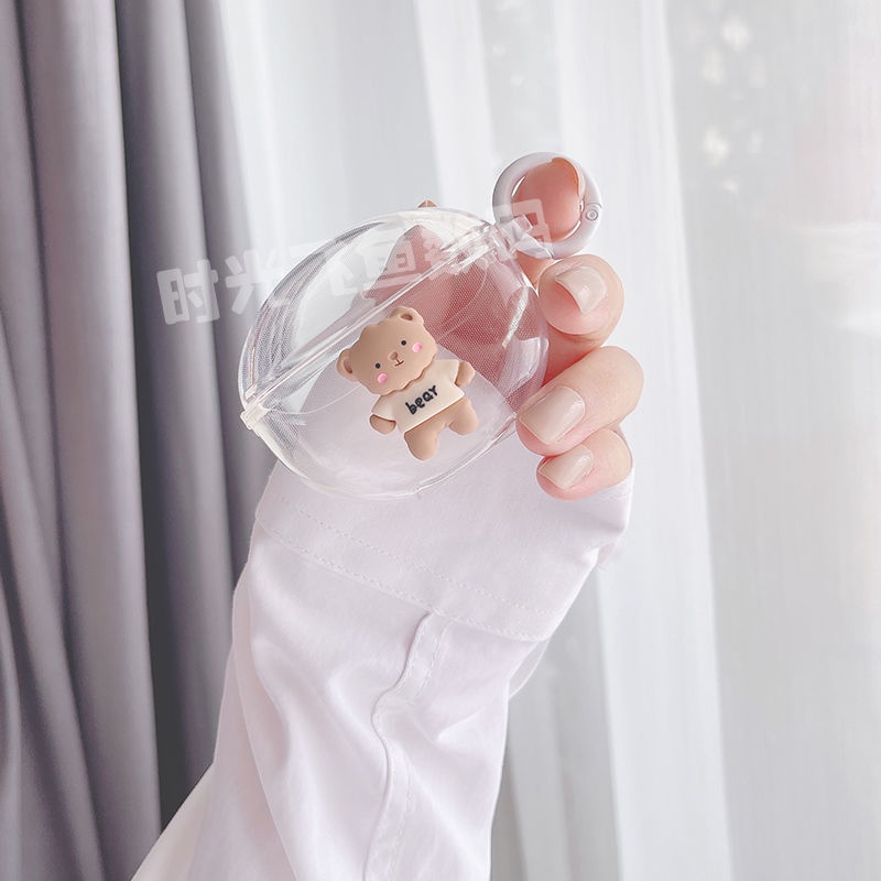 Vỏ Bảo Vệ Hộp Sạc Tai Nghe OPPO Enco Air 2 Mềm Trong Suốt Đính Nơ Và Ngọc Trai Có Dây Đeo