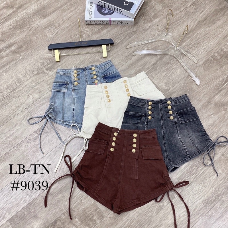 quần short jean cạp cao rút dây